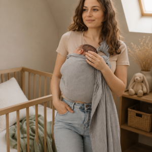 Muslin Ring Sling Baby Carrier | Soft Cotton Comfortable Baby Carrier – Grey