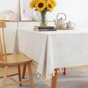 Table Cloth for Rectangle Table,  Farmhouse Tablecloth Solid Cotton Linen Waterproof Wrinkle Free Burlap Tables Cover